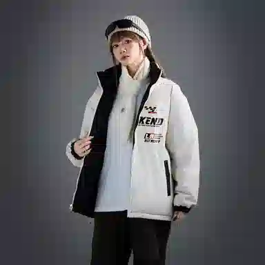 LA'T.WEEKEND Extreme Cold Outdoor 85 White Duck Down Reversible Racing Logo Jacket