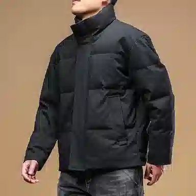 季言 百搭纯色防风面包羽绒服 男款 黑色