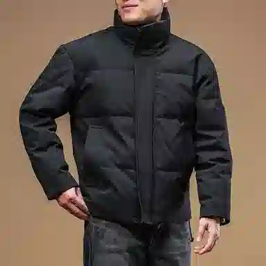 季言 百搭纯色防风面包羽绒服 男款 黑色