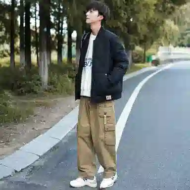 玉儿恋 褶皱时尚设计感纯色基础款百搭宽松青少年青春活力立领长袖棉服 男女同款