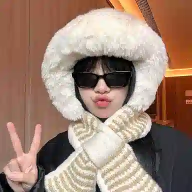 优幽兰 时尚百搭小众设计感加厚保暖学生韩版可爱一体 聚酯纤维 帽子 女款