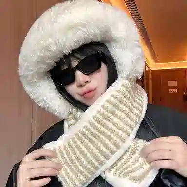 优幽兰 时尚百搭小众设计感加厚保暖学生韩版可爱一体 聚酯纤维 帽子 女款