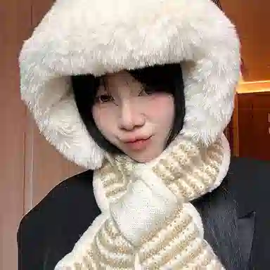 优幽兰 时尚百搭小众设计感加厚保暖学生韩版可爱一体 聚酯纤维 帽子 女款