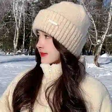 优幽兰 时尚潮流显脸小堆堆帽韩版百搭冬季保暖防寒加厚针织帽学生潮流大头围宽松冷帽素颜遮脸 羊毛混纺 绒线帽 女款