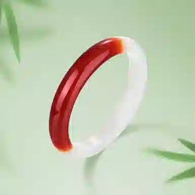 梦金园 鸿运当头半壁江山半红半白宽版 玛瑙 手镯 女款