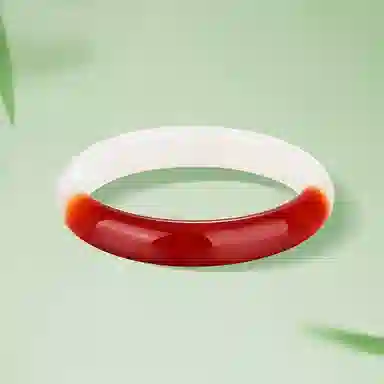 梦金园 鸿运当头半壁江山半红半白宽版 玛瑙 手镯 女款