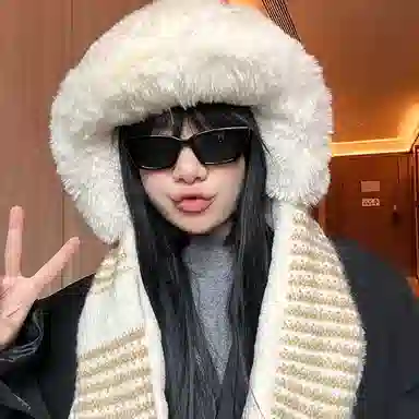 优幽兰 时尚百搭小众设计感加厚保暖学生韩版可爱一体 聚酯纤维 帽子 女款