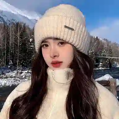 优幽兰 时尚潮流显脸小堆堆帽韩版百搭冬季保暖防寒加厚针织帽学生潮流大头围宽松冷帽素颜遮脸 羊毛混纺 绒线帽 女款