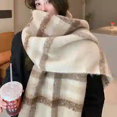 千桐 黑灰色系加厚长款冬季 保暖百搭高级感流苏 聚酯纤维 绒线围巾 男女同款情侣款