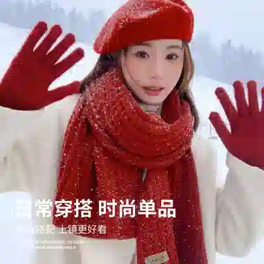 【元 旦新年红】 南极人 秋冬季韩系复古氛围感八角帽子红色围巾两件套显脸小保暖围脖百搭立体 羊毛 贝雷帽 女款