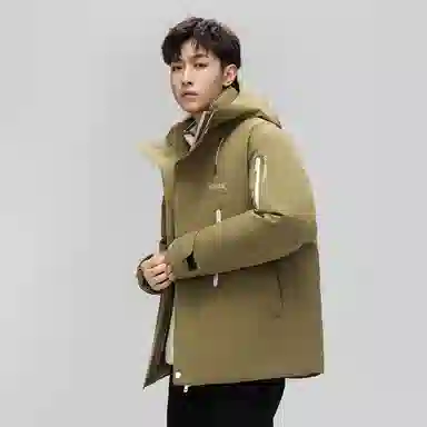 鸭鸭 山系户外工装风多口袋保暖加厚休闲宽松无性别连帽羽绒服 男女同款