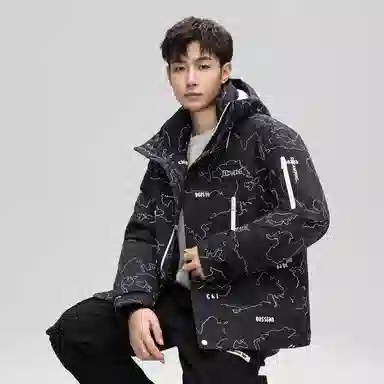 鸭鸭 山系户外工装风多口袋保暖加厚休闲宽松无性别连帽羽绒服 男女同款