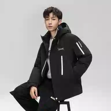 鸭鸭 山系户外工装风多口袋保暖加厚休闲宽松无性别连帽羽绒服 男女同款