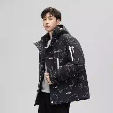 鸭鸭 山系户外工装风多口袋保暖加厚休闲宽松无性别连帽羽绒服 男女同款