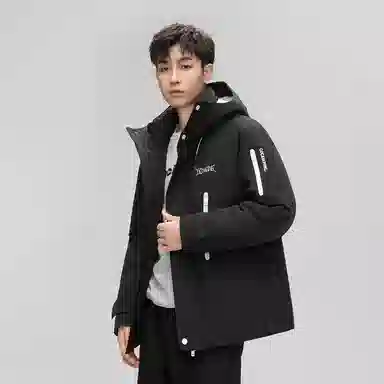 鸭鸭 山系户外工装风多口袋保暖加厚休闲宽松无性别连帽羽绒服 男女同款
