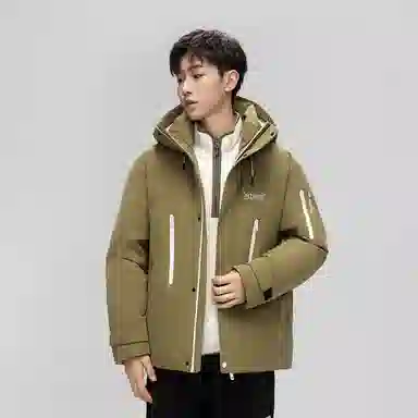鸭鸭 山系户外工装风多口袋保暖加厚休闲宽松无性别连帽羽绒服 男女同款