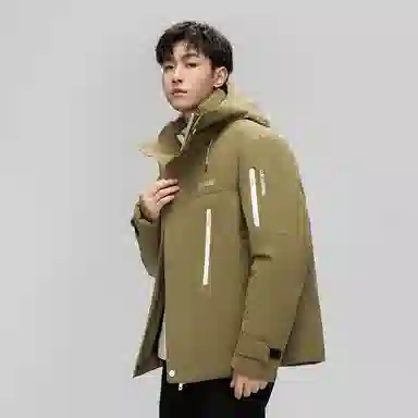 鸭鸭 山系户外工装风多口袋保暖加厚休闲宽松无性别连帽羽绒服 男女同款