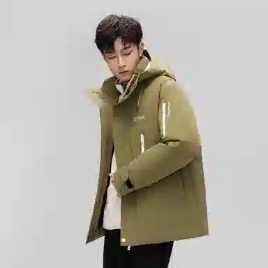 鸭鸭 山系户外工装风多口袋保暖加厚休闲宽松无性别连帽羽绒服 男女同款