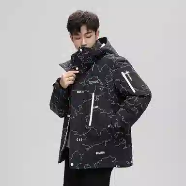 鸭鸭 山系户外工装风多口袋保暖加厚休闲宽松无性别连帽羽绒服 男女同款