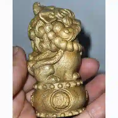 仙作美 （醒狮*心想事成）实木雕刻 楠木 木作摆件 男女同款情侣款