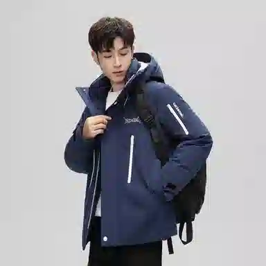 鸭鸭 山系户外工装风多口袋保暖加厚休闲宽松无性别连帽羽绒服 男女同款