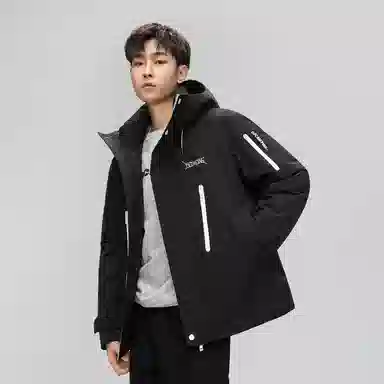 鸭鸭 山系户外工装风多口袋保暖加厚休闲宽松无性别连帽羽绒服 男女同款