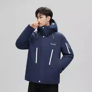 鸭鸭 山系户外工装风多口袋保暖加厚休闲宽松无性别连帽羽绒服 男女同款