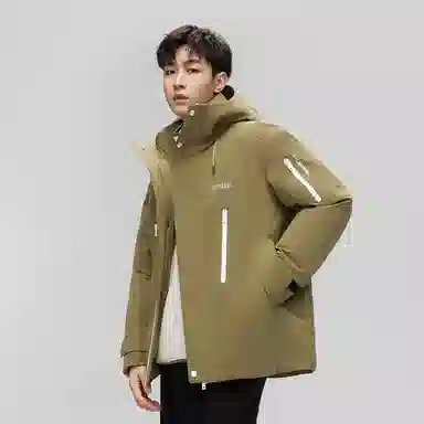 鸭鸭 山系户外工装风多口袋保暖加厚休闲宽松无性别连帽羽绒服 男女同款