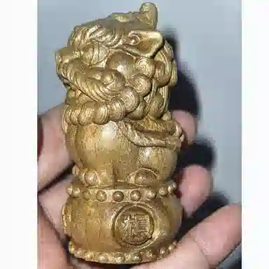 仙作美 （醒狮*心想事成）实木雕刻 楠木 木作摆件 男女同款情侣款