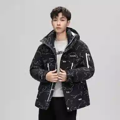 鸭鸭 山系户外工装风多口袋保暖加厚休闲宽松无性别连帽羽绒服 男女同款