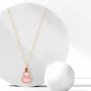 牧言 闪耀福禄 复古新中式简约小众设计高级感 光面立体双层镂空圆润粉色葫芦锁骨链 好运 琉璃 项链 女款