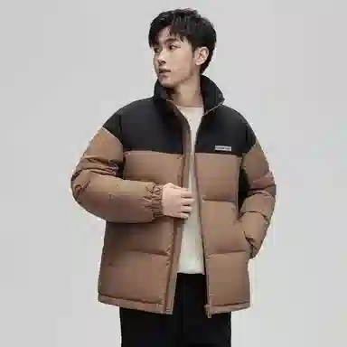 鸭鸭 青年时尚韩版休闲短款拆卸连帽外套纯色拼色户外加厚保暖面包羽绒服 通用 学生党好物