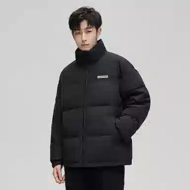 鸭鸭 青年时尚韩版休闲短款拆卸连帽外套纯色拼色户外加厚保暖面包羽绒服 通用 学生党好物