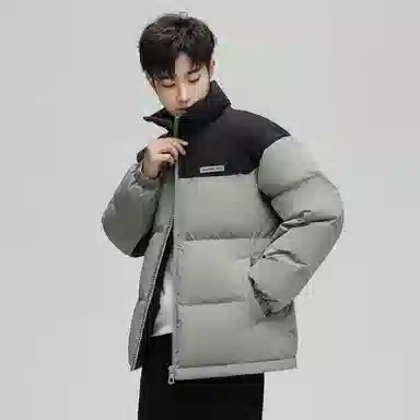 鸭鸭 青年时尚韩版休闲短款拆卸连帽外套纯色拼色户外加厚保暖面包羽绒服 通用 学生党好物