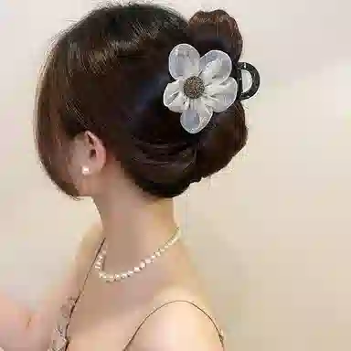 零界 花朵网纱满钻圆珠抓夹梦幻波点法式浪漫轻奢后脑勺头饰 亚克力 发夹 女款