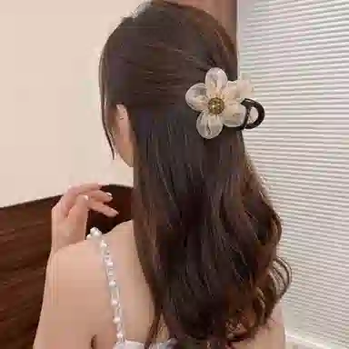 零界 花朵网纱满钻圆珠抓夹梦幻波点法式浪漫轻奢后脑勺头饰 亚克力 发夹 女款