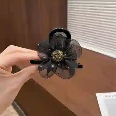 零界 花朵网纱满钻圆珠抓夹梦幻波点法式浪漫轻奢后脑勺头饰 亚克力 发夹 女款