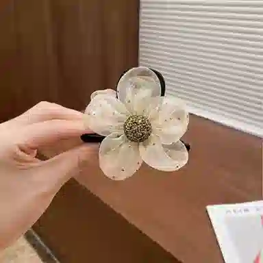 零界 花朵网纱满钻圆珠抓夹梦幻波点法式浪漫轻奢后脑勺头饰 亚克力 发夹 女款