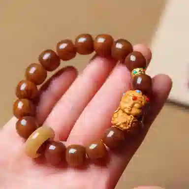 書卓 搭配古法金 念珠转运珠 五路财神民族风 招财纳福 国潮新中式 盘玩#好运 白玉菩提 手串 男女同款情侣款