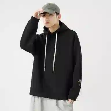 玉儿恋 纯色麦穗格子宽松套头连帽休闲卫衣 男女同款