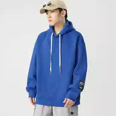玉儿恋 纯色麦穗格子宽松套头连帽休闲卫衣 男女同款