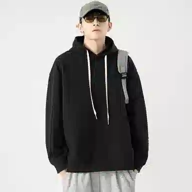 玉儿恋 纯色麦穗格子宽松套头连帽休闲卫衣 男女同款