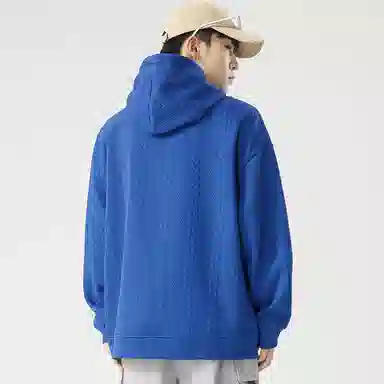 玉儿恋 纯色麦穗格子宽松套头连帽休闲卫衣 男女同款