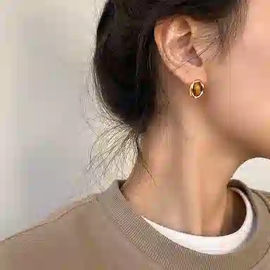 七度银饰 焦糖栗子美拉德几何氛围感复古耳饰 玻璃猫眼 耳钉 女款