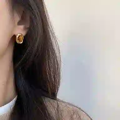 七度银饰 焦糖栗子美拉德几何氛围感复古耳饰 玻璃猫眼 耳钉 女款