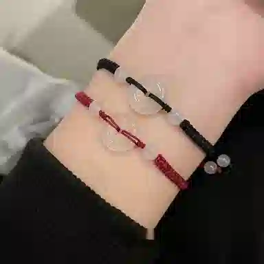迎百宝 平安顺遂 新中式国潮风平安扣编织手绳 气质高级感可调节 合金 玻璃 手链 男女同款情侣款