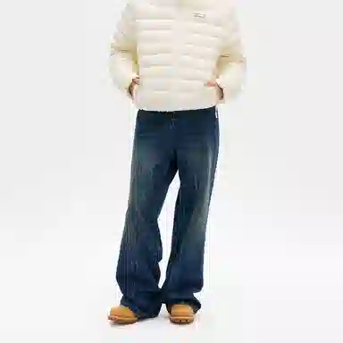 PSO Brand Washed Loose Straight Jeans