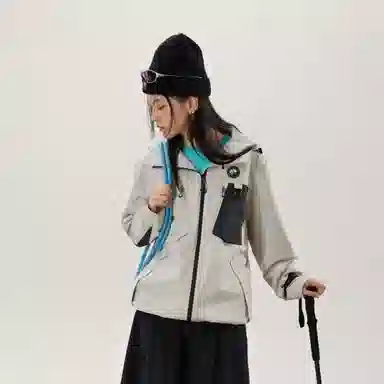 熊猫  户外山系撞色连帽单层  防水防风透气冲锋衣 男女同款