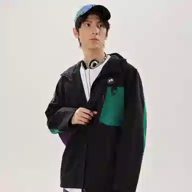 熊猫  户外山系撞色连帽单层  防水防风透气冲锋衣 男女同款