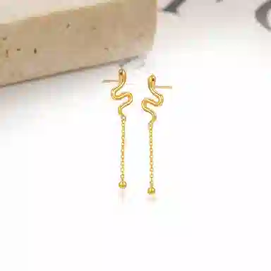 迎百宝 暴富灵蛇 好运 新中式国潮本命年灵气缠绕金蛇献瑞流苏 吸睛贵气精致时尚生肖蛇耳饰 耳环 女款